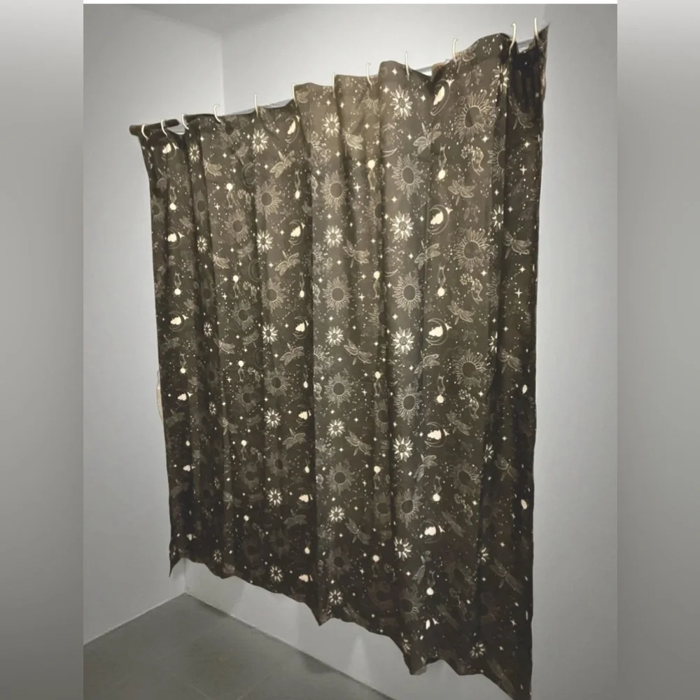 Forever 21 Galaxy Shower Curtain 70 x 70 Inches Stars Sun Moon Black & White NEW